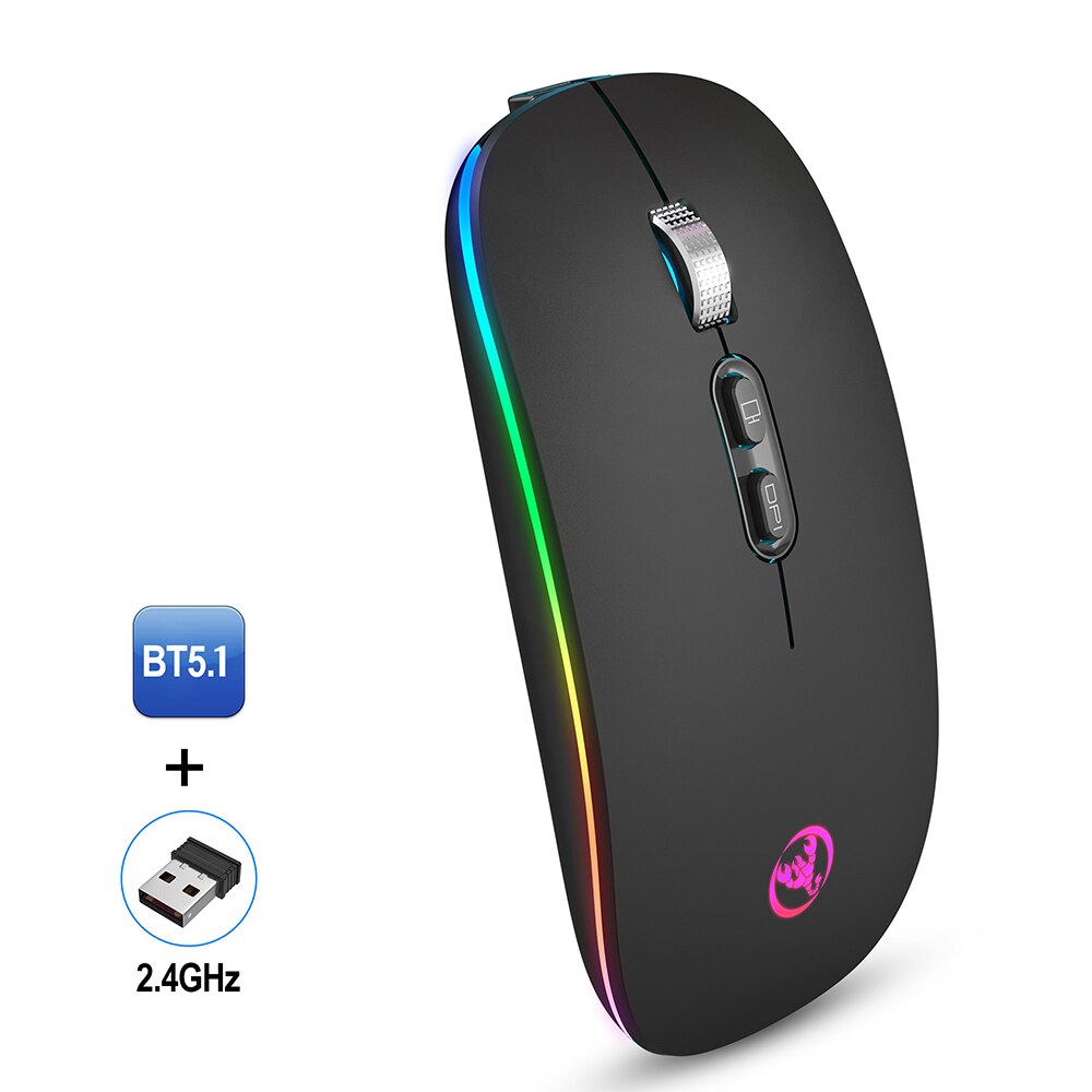 VicTsing-ratón inalámbrico recargable 2,4G, Mouse con Bluetooth V5.1, LED, delgado, con botón de inicio para ordenador portátil, PC, escritorio: 2.4 G and BT5.1