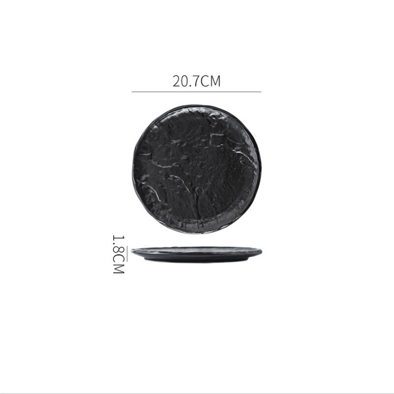 Japanese Ceramic Stone Pattern Black Glaze Dinner Plate Steak Salad Plate Home Dessert Sushi Square Dish Restaurant Tableware: 8 inch round
