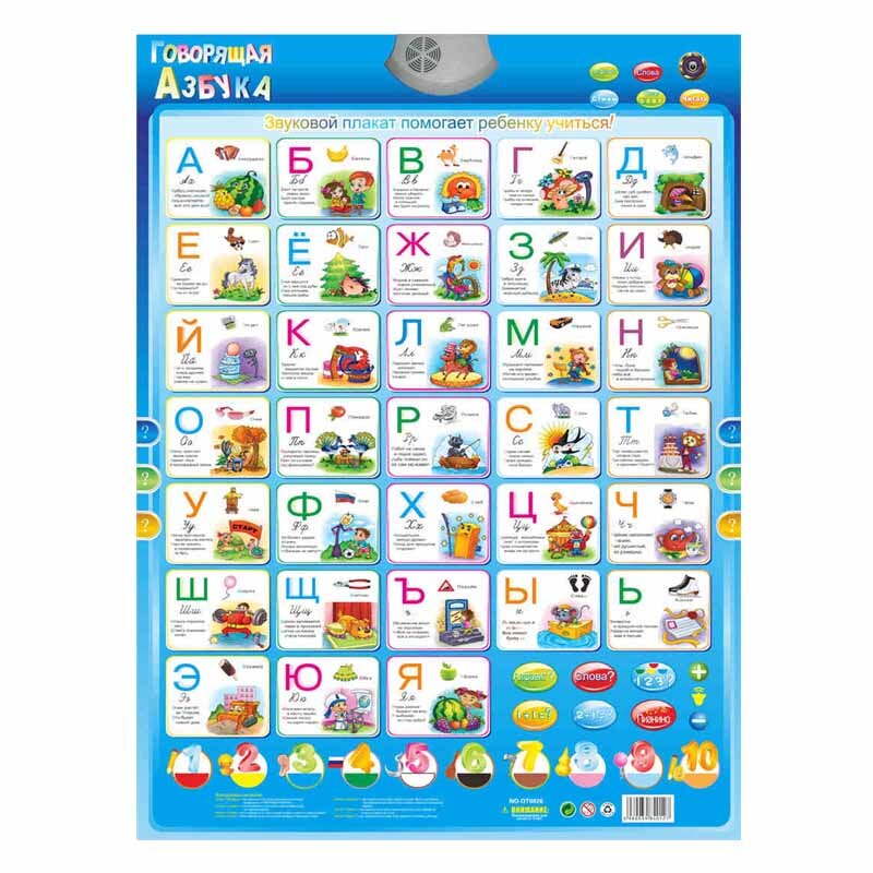 Voorraad Russische Taal Leren &amp; Onderwijs Baby Speelgoed Alfabet Muziek Machine Phonic Wall Opknoping Grafiek Praten Poster: blue