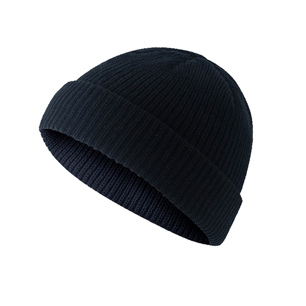 Gorro gorro enrollable cálido pescador tejido Color sólido para hombres mujeres invierno SEC88: black