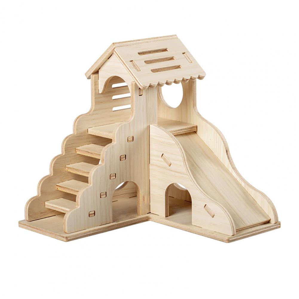 Hamster House Guinea Toy Wood Hideout Wooden Cabin Maze Cage Hidepets Toys Animal Place Hiding Platform Decor Enrichment: GRAY