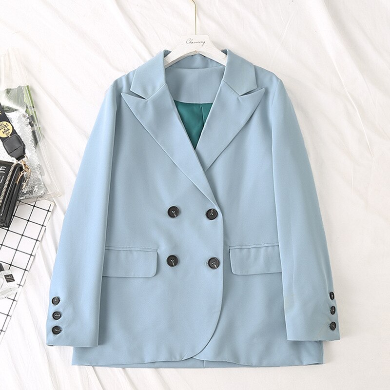 Dame efterår vinter plus size blazer til kvinder stor afslappet løs langærmet lomme kakiblå blazer frakke 3xl 4xl 5xl: Blå / Xxl