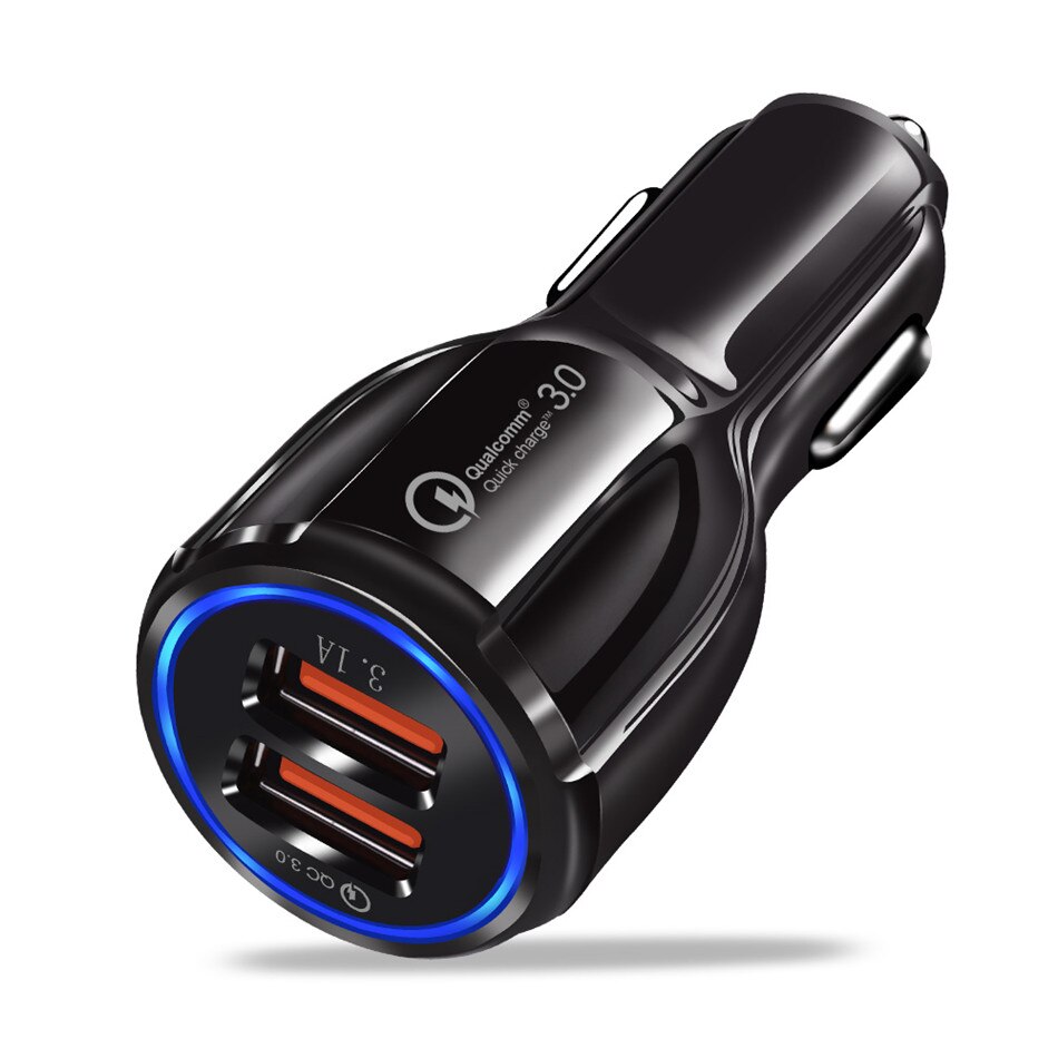 Auto USB Ladegerät Schnell Ladung 3,0 4,0 Universal- 18W Schnelle Ladung in Auto 3 Hafen praktisch Ladegerät für samsung S10 iphone 11 Xs: Dual USB Schwarz