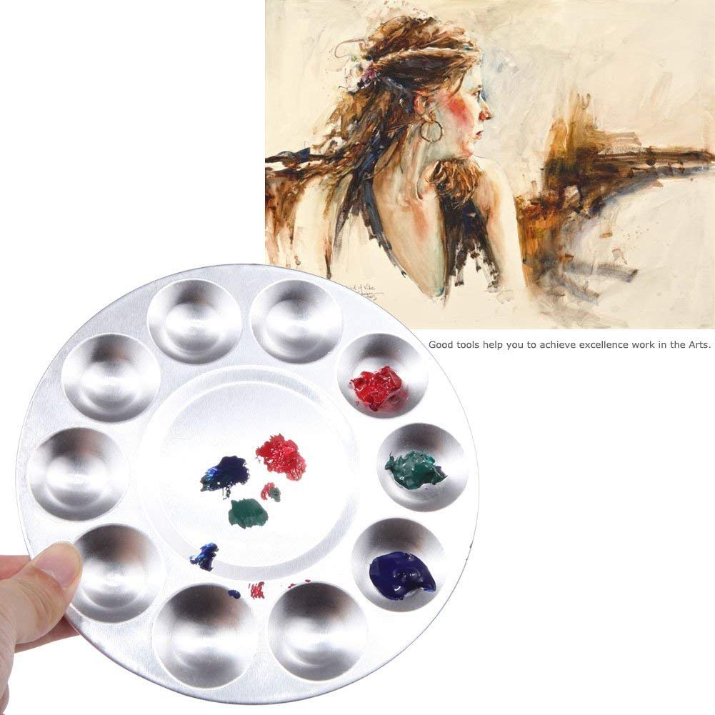 Metal 10 Well Round Artist Watercolours Paint Mixing Palette Tray