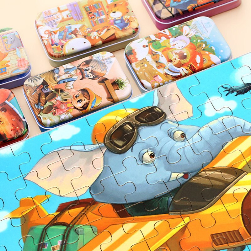 60 Pieces Wooden Puzzle Toys for Children Cartoon Animal Vehicle Wood Jigsaw Baby Montessori Educational Toy Kids Christmas