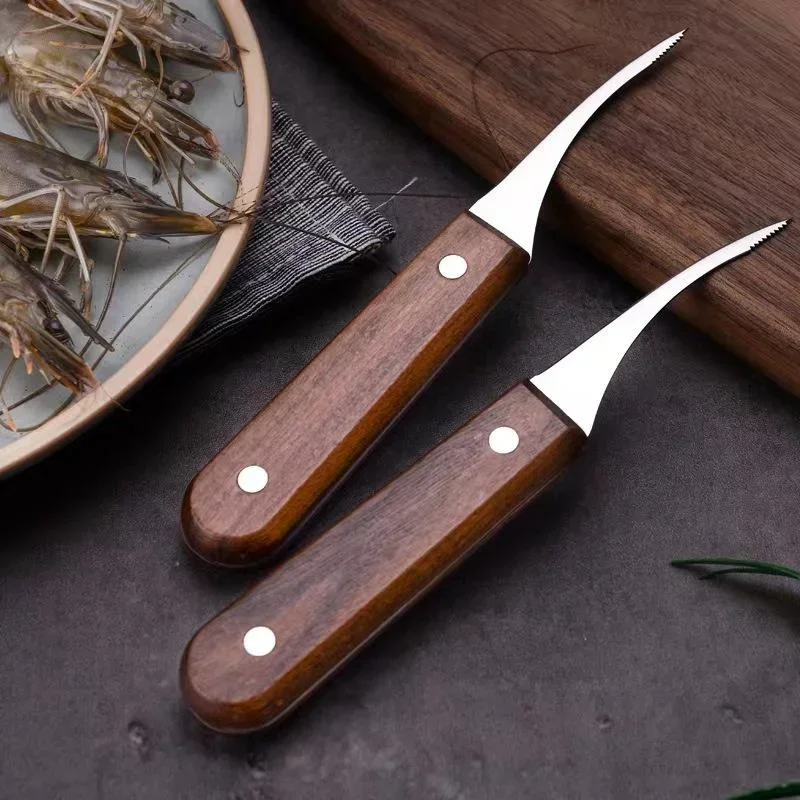 Keuken Garnalen Ontveiner Mes, Gekarteld Roestvrij Stalen Mes En Houten Handvat, Garnalen Ontveining Tool, Essentieel Gereedschap Voor Keuken