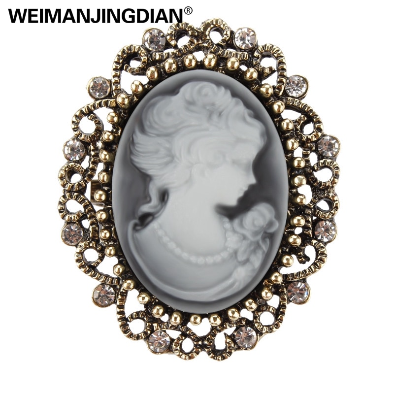 WEIMANJINGDIAN Brand Factory Direct Vintage Queen's Cameo Brooch Pins for Women in Antique Gold color