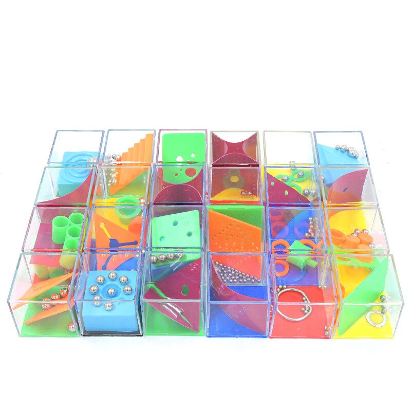 24 stks/doos Stress Cube Decompressie Speelgoed Balans Bal Labyrint Kralen Puzzel Kinderen Intelligentie Verjaardagscadeautjes