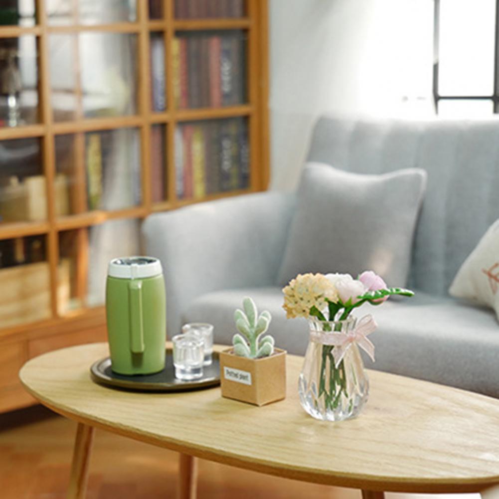 2Pcs 1/12 Dollhouse Mini Meubilair Vaas Model Speelgoed Miniatuur Landschap Home Decor Ornament Speelgoed