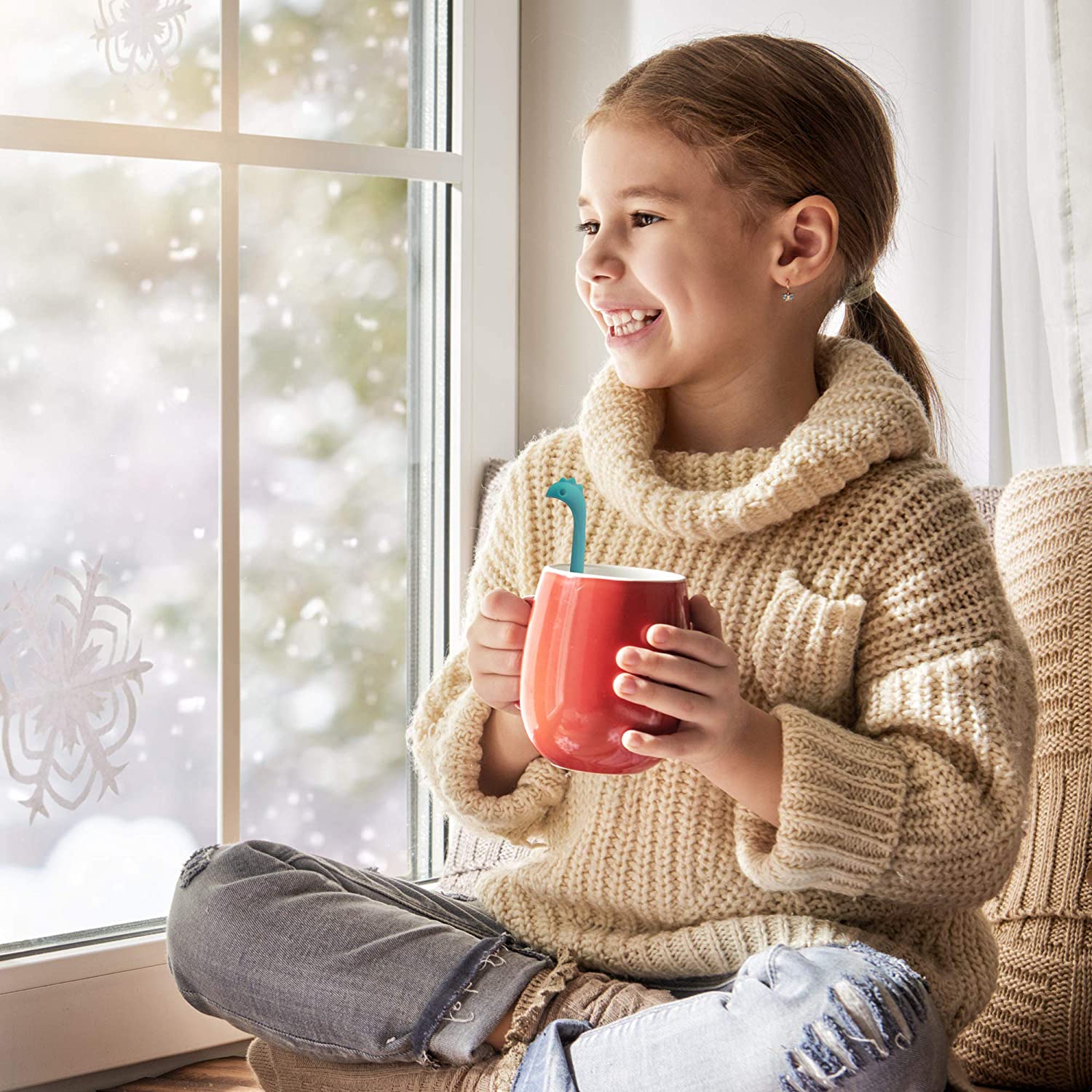 Zaparzacz robić herbaty silikonowy uchwyt filtr siatkowy luźna herbata stromy dinozaur luźny liść zaparzacze robić herbaty z długim uchwytem siliconesitko