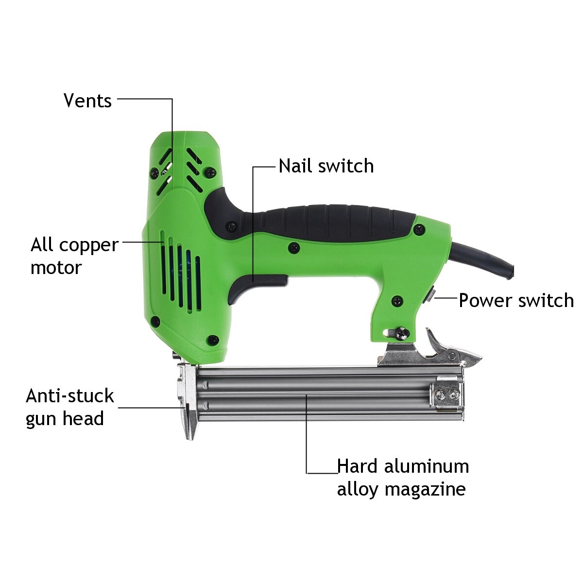 2000W Electric Nail Gun 220V-240V Nailer Woodworking Electric Tacker Furniture Staple Gun Power Tools