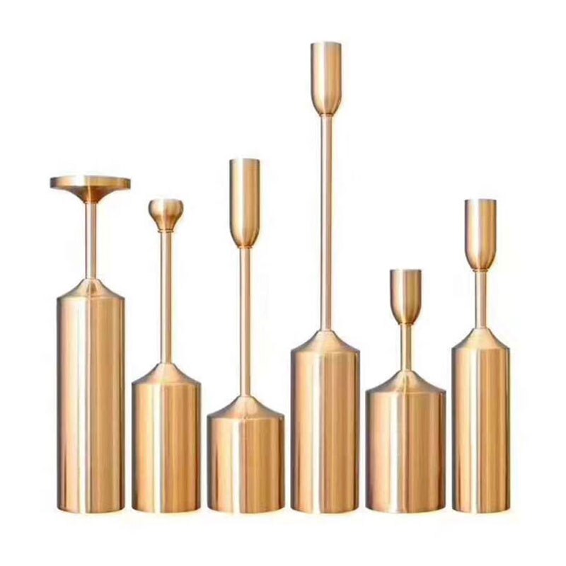 6 Pcs Eenvoudige Momenten Metalen Vergulde Kandelaars Pijler Bruiloft Decoratie Kandelaar Home Decoratie Kaarsen