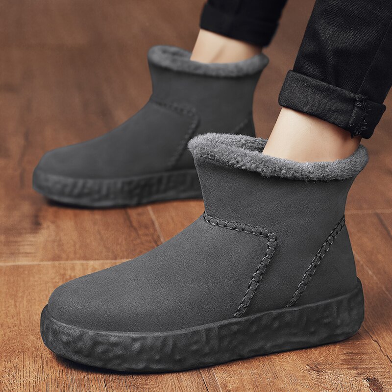 Stivali da uomo invernali con lacci stivali da neve in pelliccia calda stivaletti pelosi in pelle scamosciata impermeabili scarpe da uomo in peluche Fluff scarpe da esterno