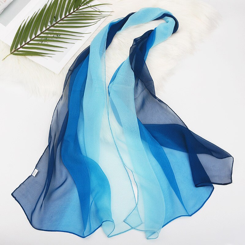Jifanpaul Gradiënt Zijden Sjaal Vrouwelijke Populaire Sjaal Georgette Multicolor Sjaal Dans Zijden Sjaal: T48-navy blue