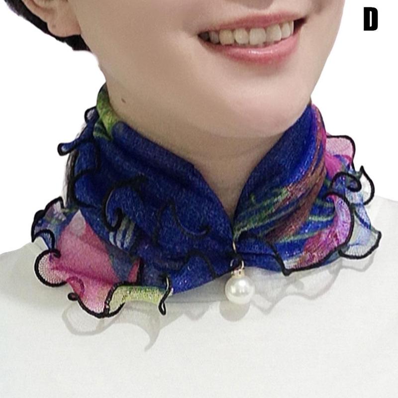 Ruffled Shiny Gold Silk Scarf Pearl Pendant Neck Lady&#39;s Head Jewelry Scarves Hair Accessory Necklace Girl Kerchief A3Z9