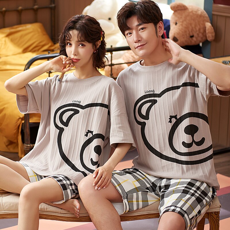 Summer SONG Short Sleeve Men's And Women's Pyjamas Set Sweet Version Couples Pajamas Home Or Outside Casual Suit