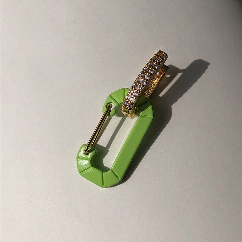 HUANZHI Bunte Emaille Metall Geometrische Schloss Platz Stift Zucht Ohrringe Hohl Strass für Frauen Mädchen Reise Schmuck: 5