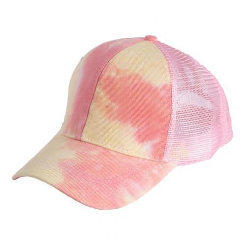 Udendørs kvinder slipsfarve anti sol justerbar bomuld baseball cap mesh hestehale hat til udendørs slipsfarve åndbar baseball cap hatte: Lyserød