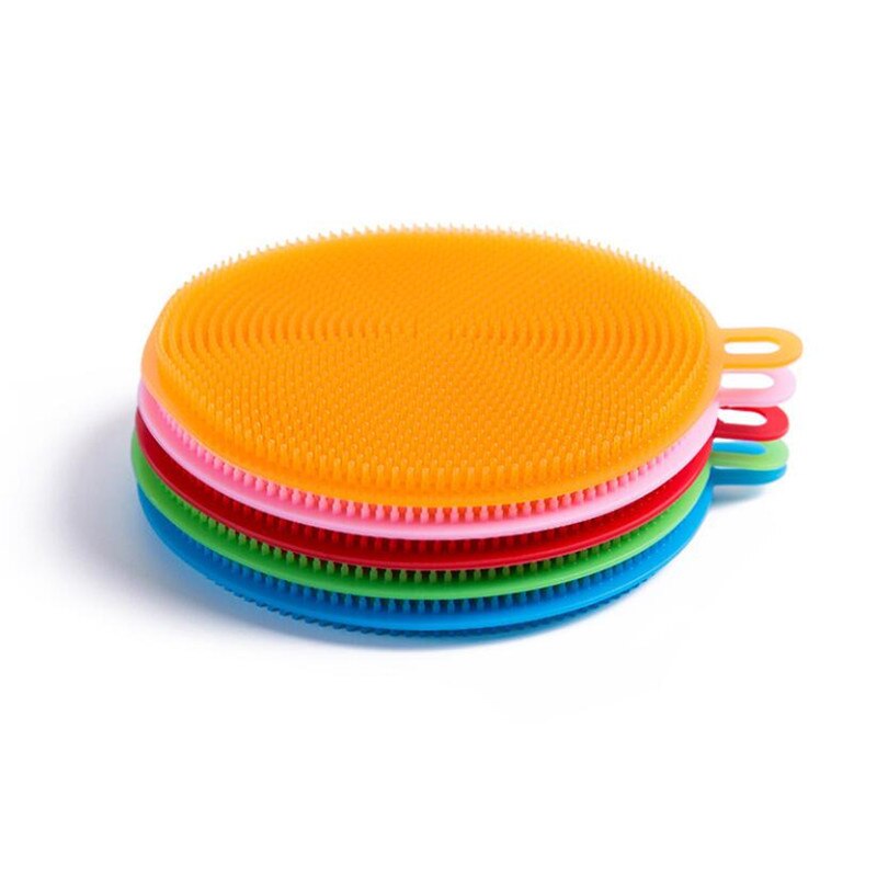 1PC Kitchen Cleaning Brush Silicone Dishwashing Brush Fruit Vegetable Cleaning Brushes Pot Pan Sponge Scouring Pads