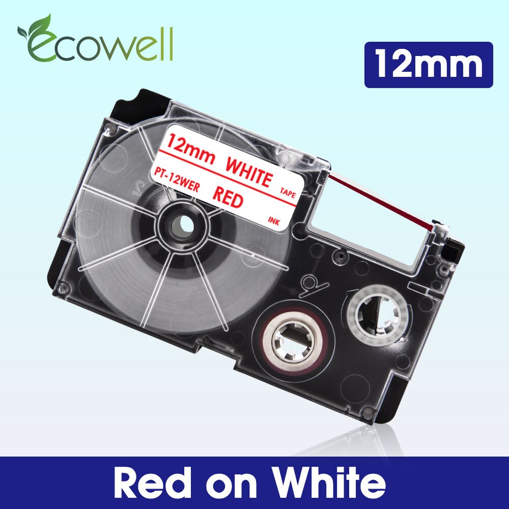 Ecowell 18Colors XR-12WE For Casio 12mm XR 12WE XR-12X XR-12RD XR-12BU XR-12YW XR-12GN label tape for Casio KL-60 KL-120 printer: Red on White