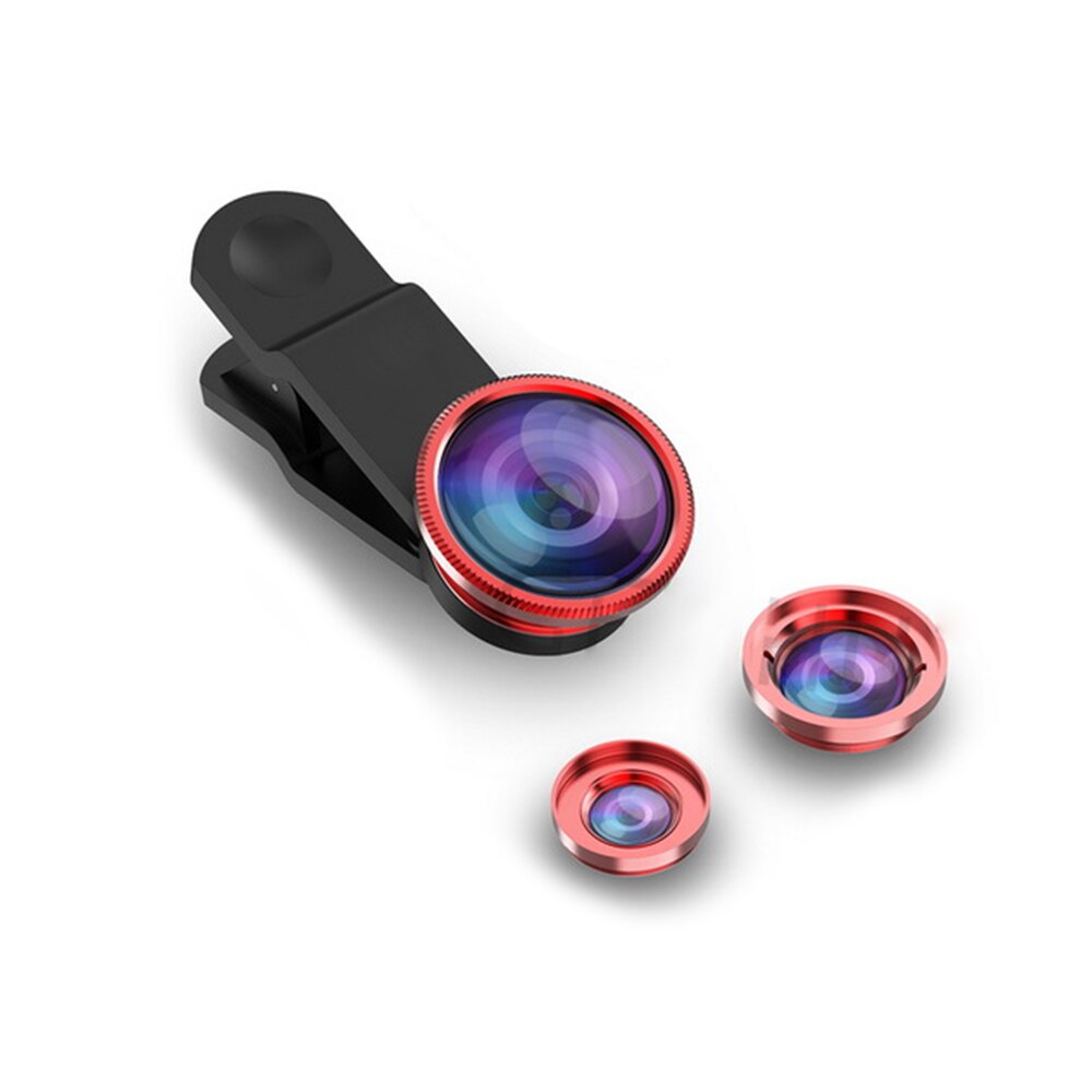 Universal- 3 in1 Weitwinkel Makro Fisch Augen Objektiv Kamera praktisch Linsen Für iPhone 6 6s 7 8 Plus Für Samsung Hinweis 8 9 S9 Plus: rot