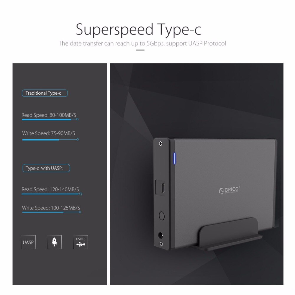 Orico 3.5 Inch Hdd Case Type C Harde Schijf Behuizing Sata Naar Usb 3.1 Externe Harde Schijf Reader Voor 2.5/3.5 ''Hdd Ondersteuning 16Tb