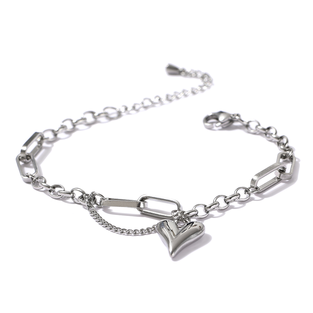 Yhpup-collar con colgante de corazón romántico para mujer, gargantilla de acero inoxidable de 18 K con textura de Metal, de , para aniversario: Color acero