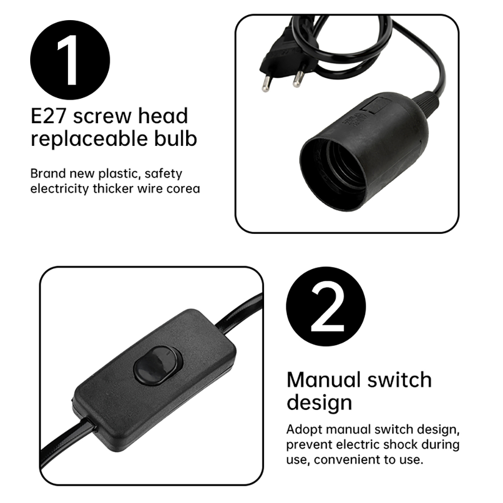 Cables de cable de alimentación de 1,8 m, soporte de Base de casquillo de bombilla E27, soporte de Base de lámpara de dientes completos con cable de interruptor para lámpara colgante de accesorio de bombillas Led
