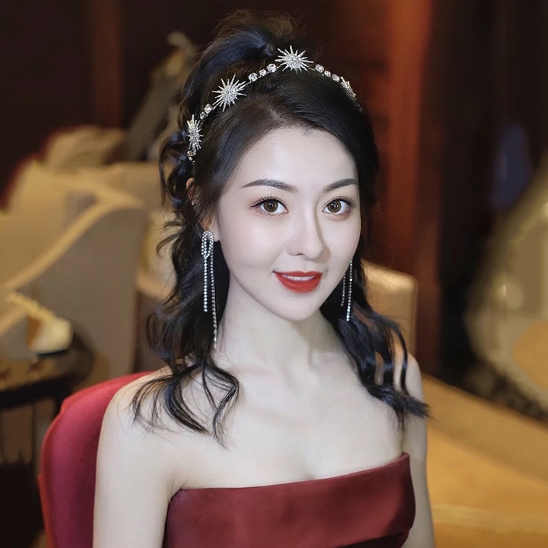 Luxe Bruidshaarsieraden Ster Hoofddeksels Kroon Steentjes Kristallen Hoofdbanden Tiara's Bruiden Meisjes Hoofddeksels Bruiloft Accessoires