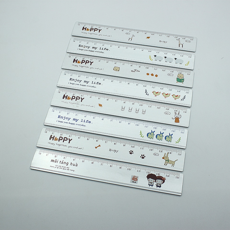 4 sztuk Słodki kreskówka wzór stopu aluminium metalowa linijka proste linijki robić szkoły biuro 15cm narzędzie robić rysowania metalowa linijka s