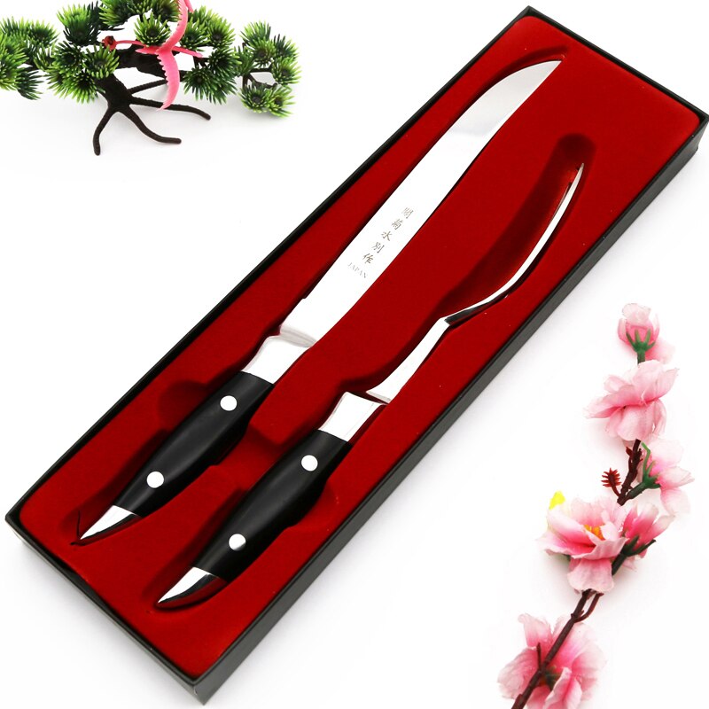 GJS Stainless Steel Kitchen 2PCS Roast Meat Knife Fork Barbecue Tool Set Knife Fork Suit Raw Fish Cutting Knives