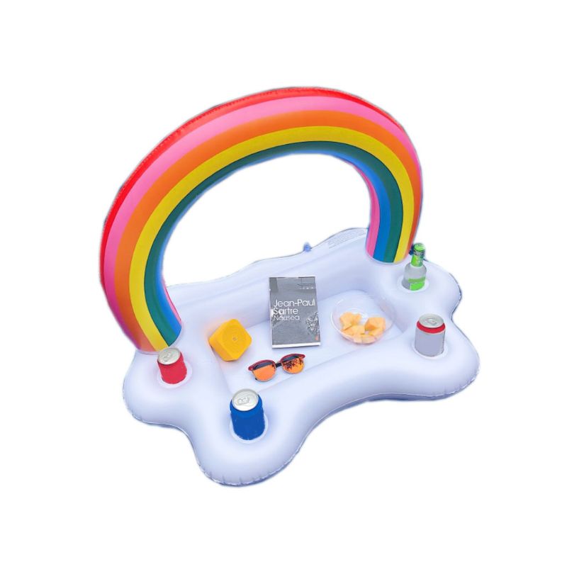 Inflatable Rainbow Cloud Beer Drink Holder Summer Pool Party Floats Table Bar Fruit Food Tray Beach Swimming Ring