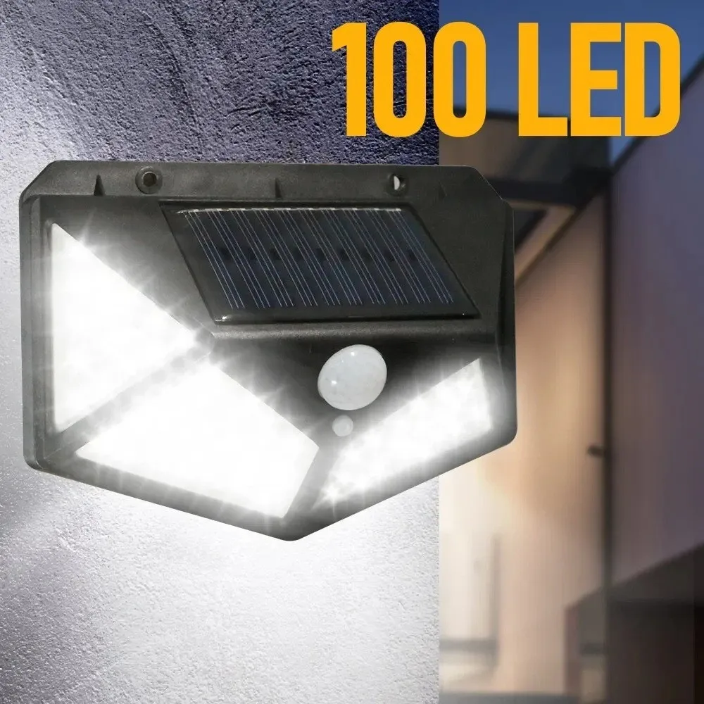 Nyeste solcellelamper udendørs 100 led solcellesensor bevægelseslys 3 tilstande udendørs solcelle trådløs lampe  ip65 vandtætte væglamper