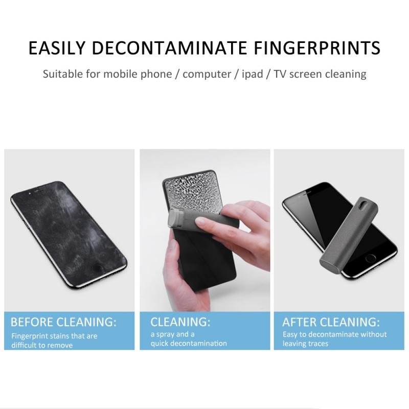Nyaste 2 in 1 telefonskärm rengöringsspray dator mobiltelefon skärm dammborttagningsverktyg mikrofiberduk set rengöringsartefakt