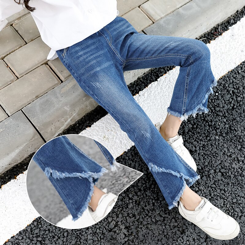 4-15Y Teenage Children Girls Jeans Spring Autumn Elastic Waist Pants Kids Boot Cut Jeans for Girls Trousers Clothes