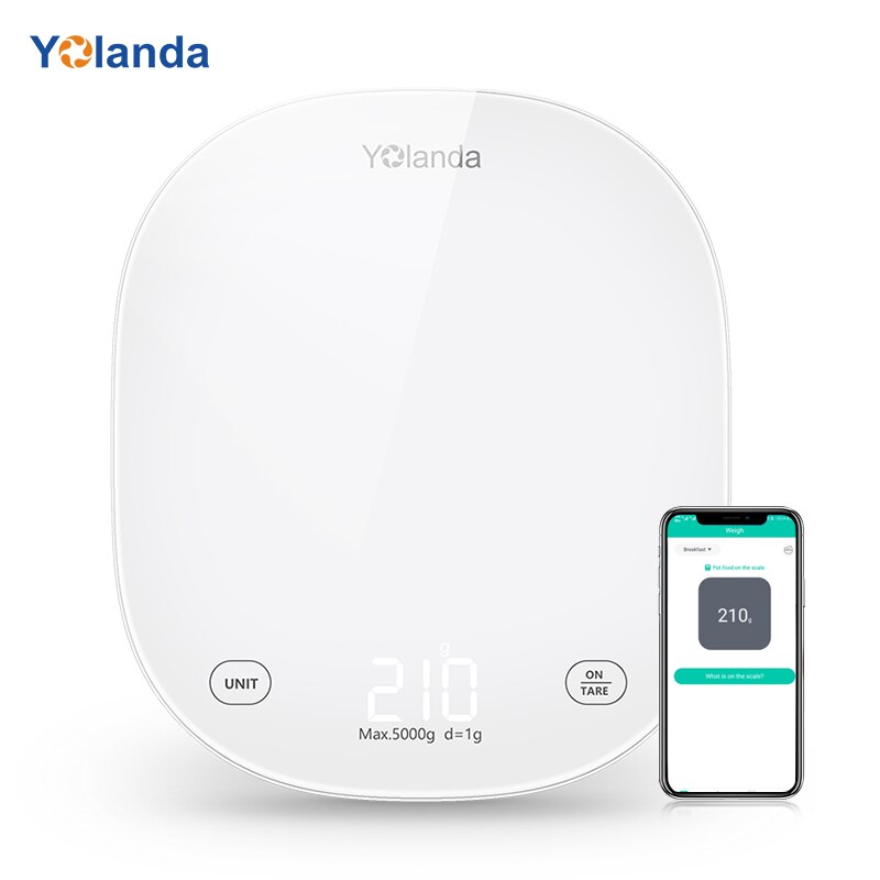 Yolanda-báscula Digital inteligente con Bluetooth para cocina Balanza de alimentos, registro de alimentos, nutrición, diario, pantalla LED, botón táctil