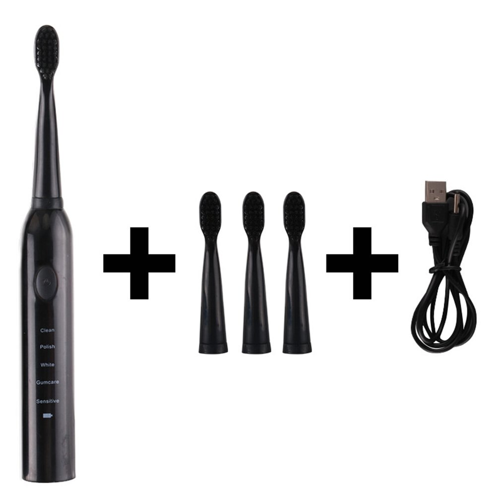 Electric Toothbrush Rechargeable Toothbrush Sonic Shock Automatic Soft Toothbrush Waterproof Usb Charging: black