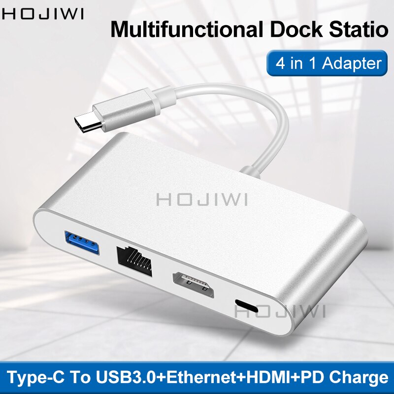 Hojiwi 4 em 1usb c hub tipo c para multi usb 3.0 adaptador hdmi doca 4k thunderbolt 3tf sd leitor pd para macbook pro huawei companheiro