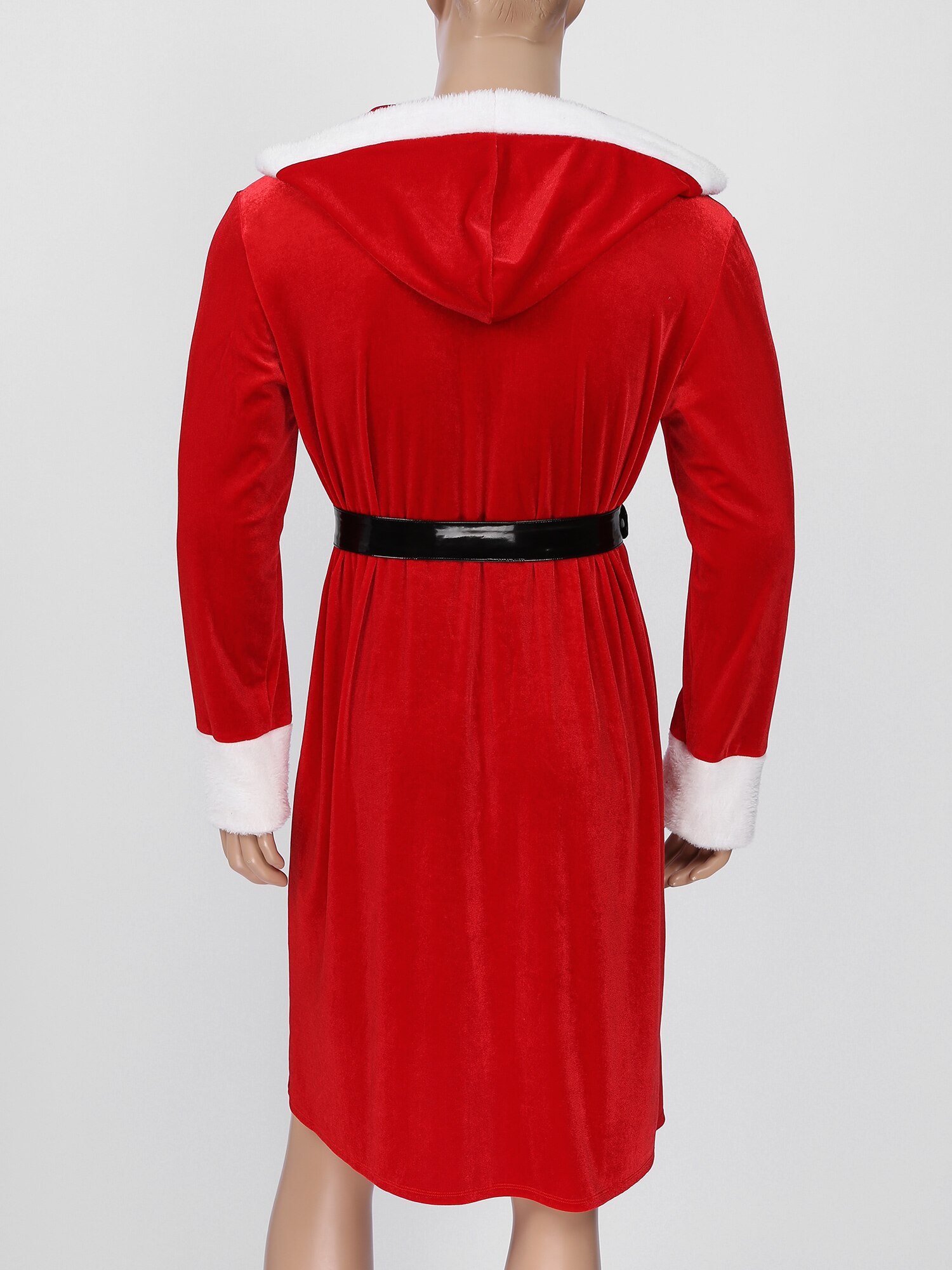Heren Kerst Fluwelen Hooded Badjas Nachtjapon Open Voorzijde Nacht-Gewaad Met Lakleer Riem Flanel Nachtkleding Kimono voor Mannen