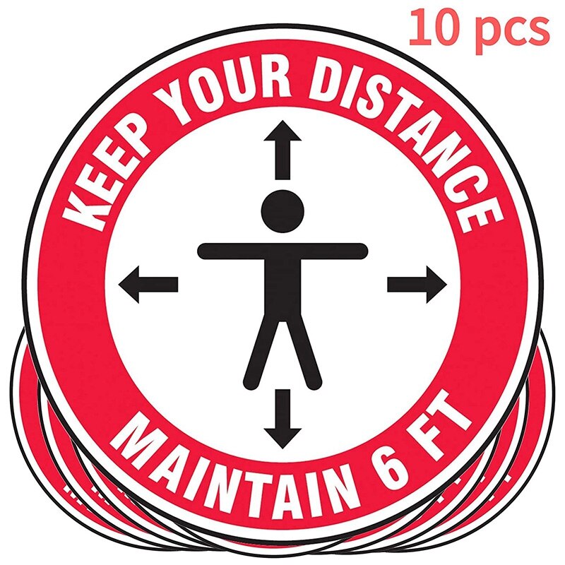 10 Pcs Isolation Floor Sign for Queuing Line 6-Foot Safety Warning Sign Sign for Shopping Mall 12 inch