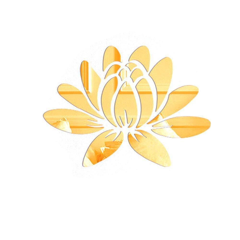 3d lotus vägg klistermärke delikat spegel klistermärke avtagbara väggdekaler för hem sovrum vardagsrum dekoration vattentät: Guld-