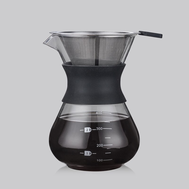 Lasinen kahvinkeitin ruostumattomasta teräksestä suodattimella tippukeitin kahvipannu tippupullo barista kaada kahvinkeittimen päälle: 400ml suodattimella