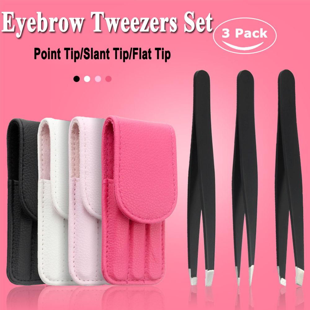 3 Stks/set Wenkbrauw Pincet Rvs Punt Tip/Slant Tip/Flat Tip Ontharing Makeup Tools Eye brow Clips Met Case