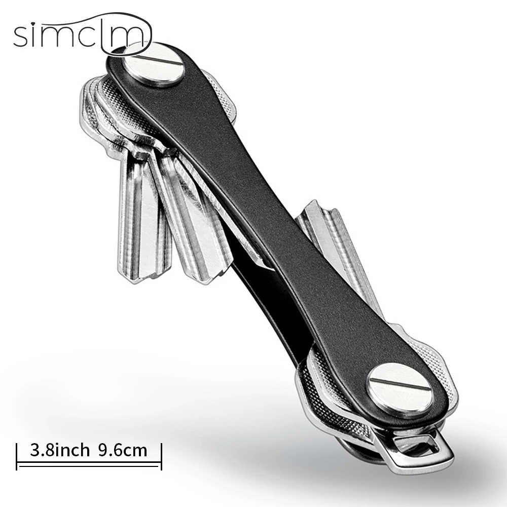 Llavero inteligente para hombre, Cartera de Metal, caja compacta de almacenamiento con Clip, organizador de llaves para coche Clip de llave de metal Caja de almacenamiento de llaves de aleación de aluminio: Color negro natural