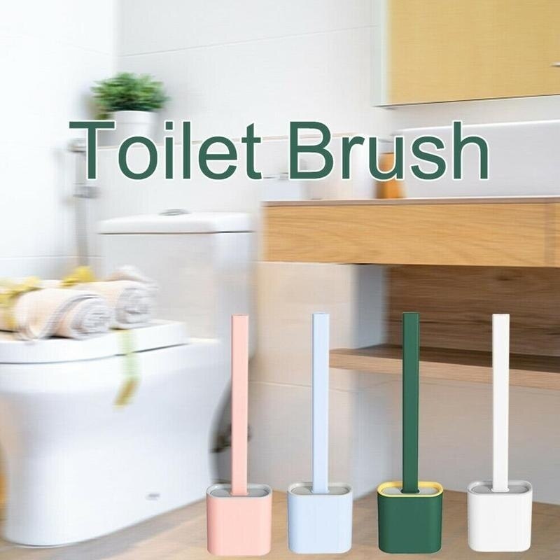 1pc silikon wc toalettbørste veggmontert flatt hode fleksibel myk børste hurtigtørkende holder 2 stk back stick baderomstilbehør