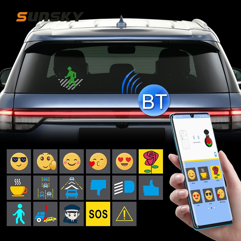 Bil klistermærke bluetooth intelligent led udtryk klistermærke humørikoner app manuel kontrol auto interiør taxa dekorativ led klistermærke