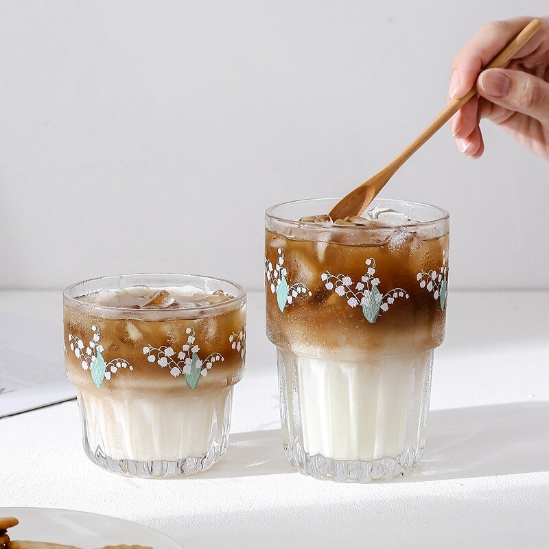 Muguet fleur verre clair tasse corée café lait jus tasse verre frais fille coeur lait thé tasse