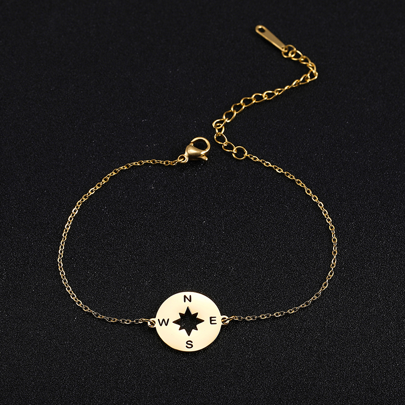Pulseras simples de acero inoxidable para mujer, pulsera con colgante de brújula de rayo, joyería de lujo, pulsera de con dijes,