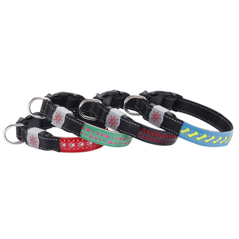 Collier de chien de LED en cuir d'unité centrale Rechargeable d'usb de collier pour animaux de compagnie de lumière de nuit collier de lueur avancé, collier réglable d'animal de compagnie de sécurité
