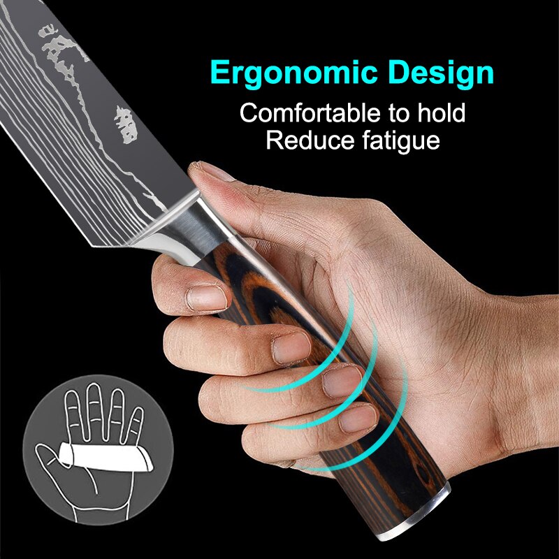 impostato di coltelli da cucina coltelli da cuoco professionali impostato di coltelli giapponesi 7CR17 440C in acciaio inossidabile ad contralto tenore di carbonio imitazione modello damasco